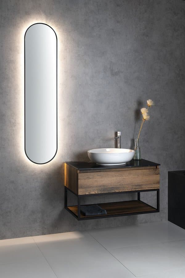 SHARON LONG lustro owalne z podświetleniem LED 35x150cm, czarny mat