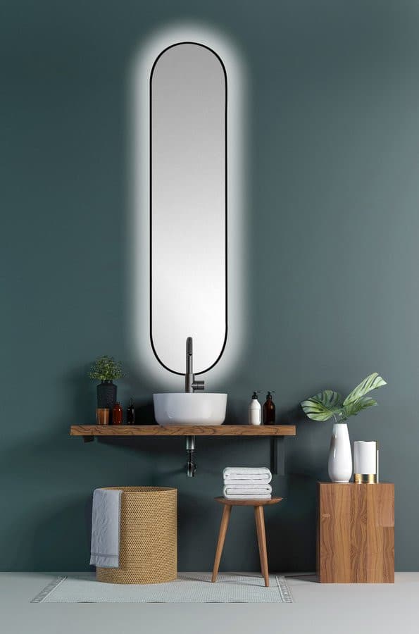 SHARON LONG lustro owalne z podświetleniem LED 35x150cm, czarny mat