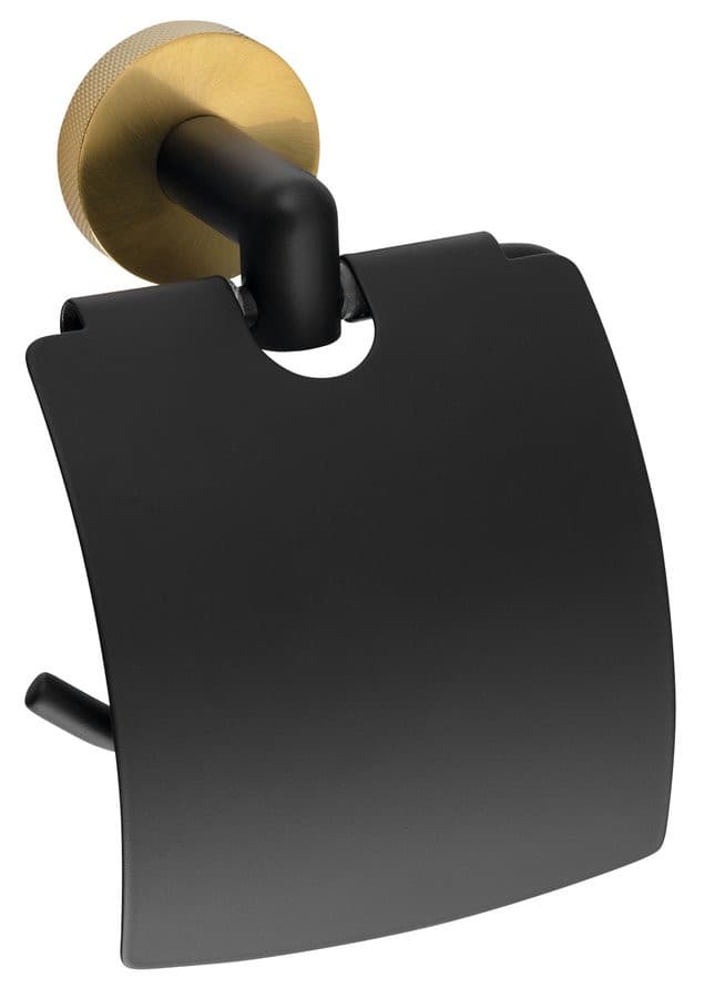 LARISSA wieszak na papier toaletowy z klapką, czarny/złoty mat
