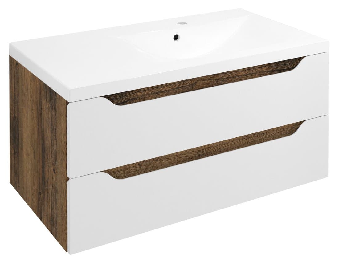 WAVE szafka umywalkowa 89,7x45x47,8cm, prawa, biała/dąb collingwood