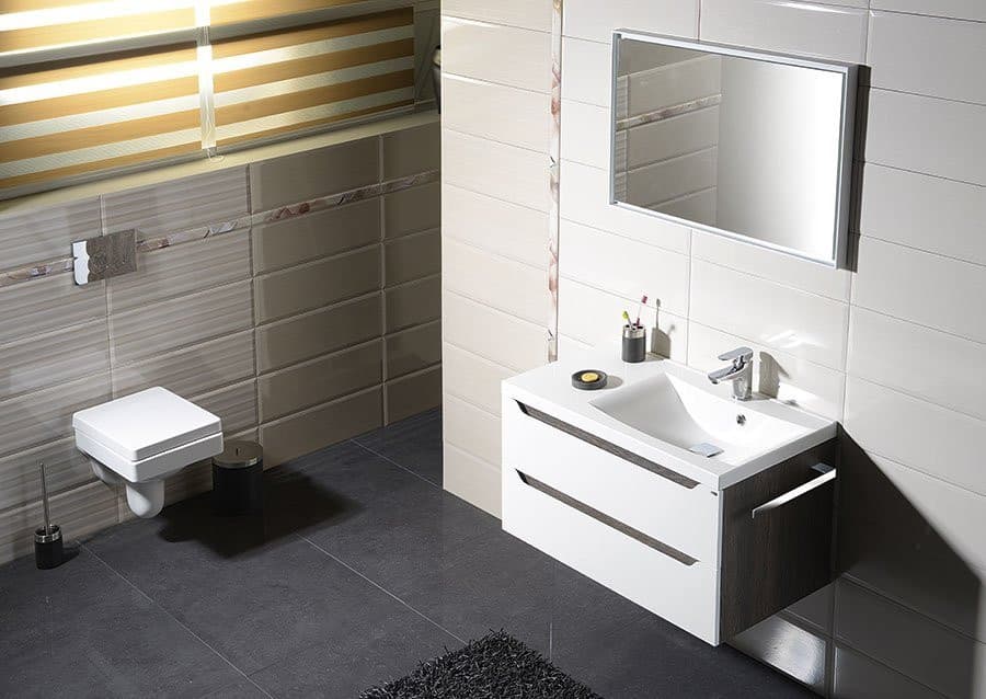 WAVE szafka umywalkowa 89,7x45x47,8cm, prawa, biała/dąb collingwood