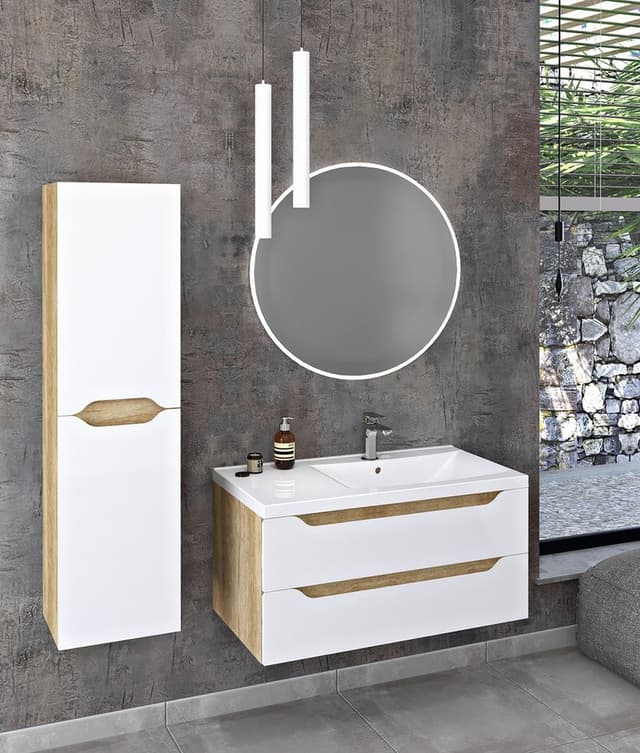 WAVE szafka umywalkowa 89,7x45x47,8cm, prawa, biała/dąb collingwood