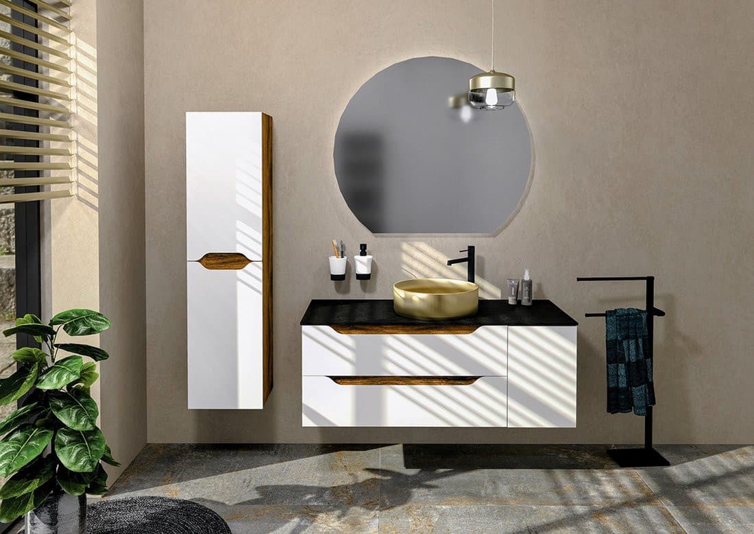 WAVE szafka umywalkowa 89,7x45x47,8cm, prawa, biała/dąb collingwood