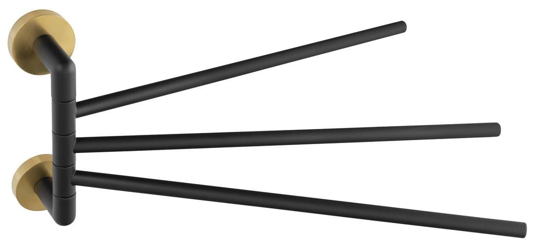 LARISSA wieszak na ręczniki potrójny obrotowy 350mm, czarny/złoty mat