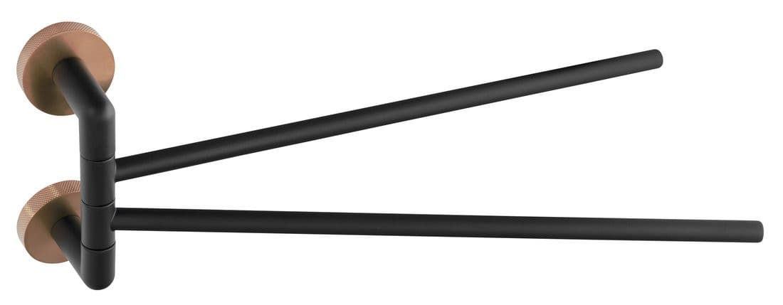 LARISSA wieszak na ręczniki podwójny obrotowy 350mm, czarny/miedź mat
