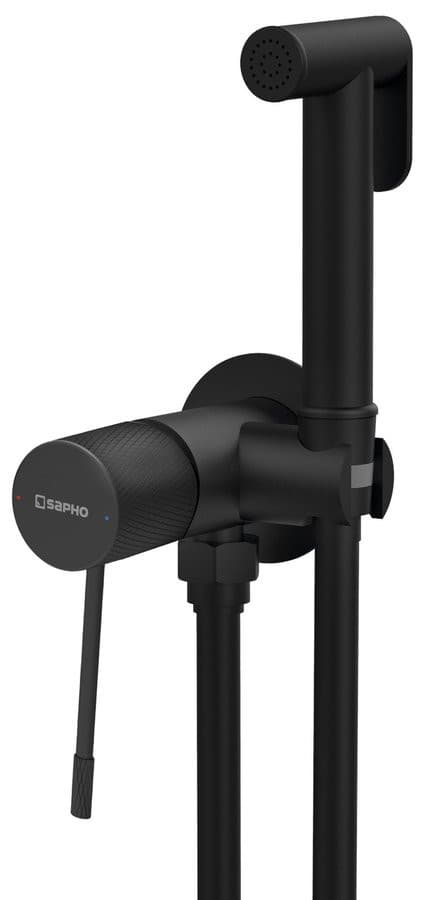 SOLARIS bateria bidetowa podtynkowa ze słuchawką bidetową i wężem, okrągły, czarny mat