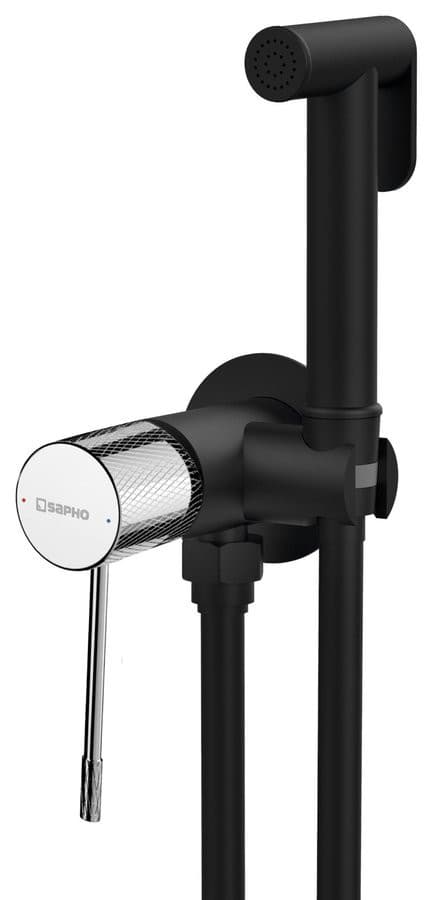 SOLARIS bateria bidetowa podtynkowa ze słuchawką bidetową i wężem, okrągły, czarny mat/chrom