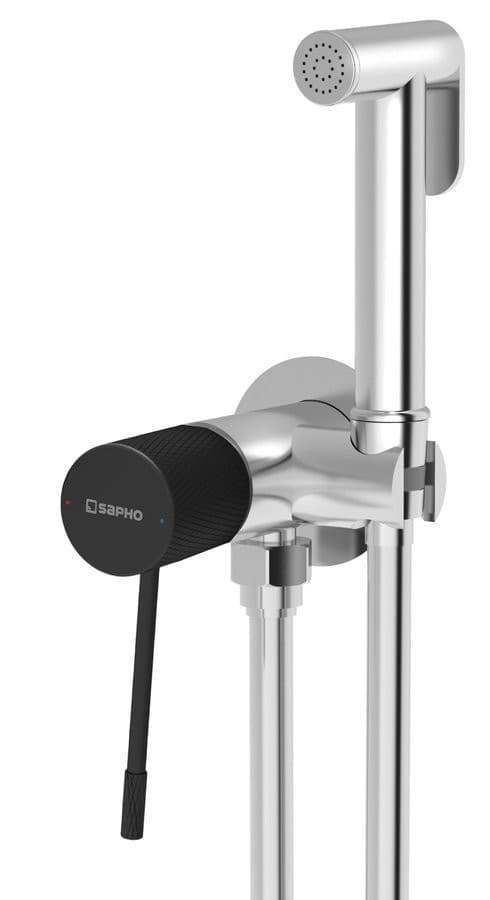 SOLARIS bateria bidetowa podtynkowa ze słuchawką bidetową i wężem, okrągły, chrom/czarny mat