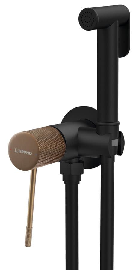 SOLARIS bateria bidetowa podtynkowa ze słuchawką bidetową i wężem, okrągły, czarny/miedź mat