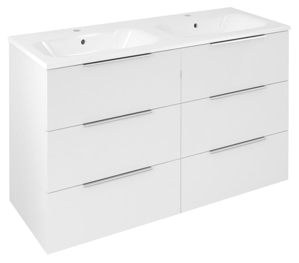 CIRASA szafka umywalkowa z podwójną umywalką 121x77x46cm, 3x zsuflad, biały połysk