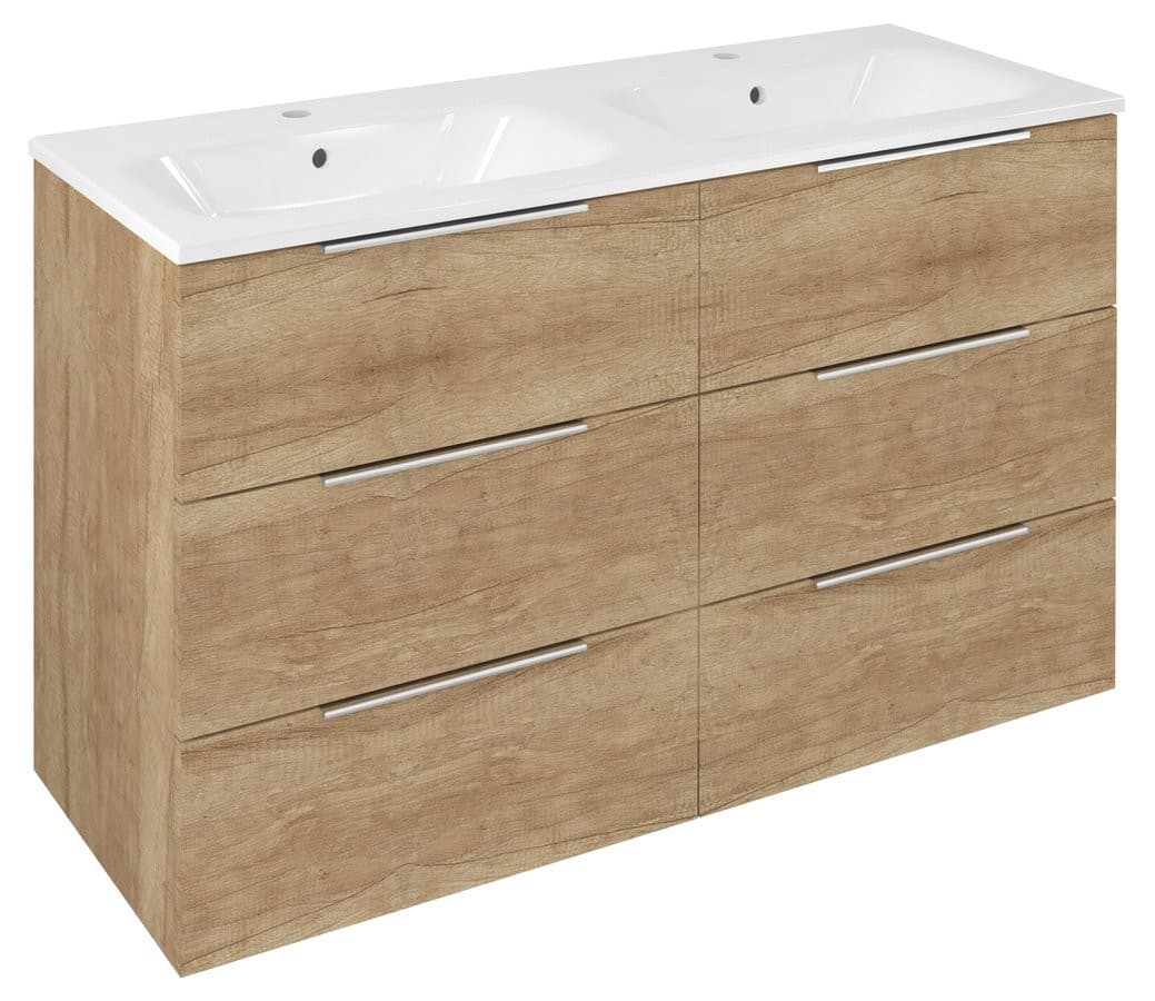 CIRASA szafka umywalkowa z podwójną umywalką 121x77x46cm, 3x zsuflad, dąb alabama