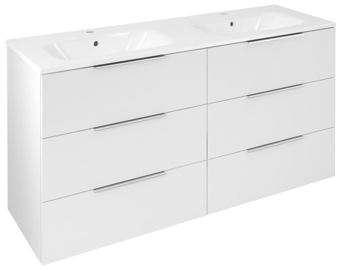 CIRASA szafka umywalkowa z podwójną umywalką 141x77x46cm, 3x zsuflad, biały połysk
