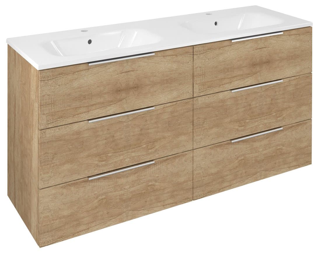 CIRASA szafka umywalkowa z podwójną umywalką 141x77x46cm, 3x zsuflad, dąb alabama