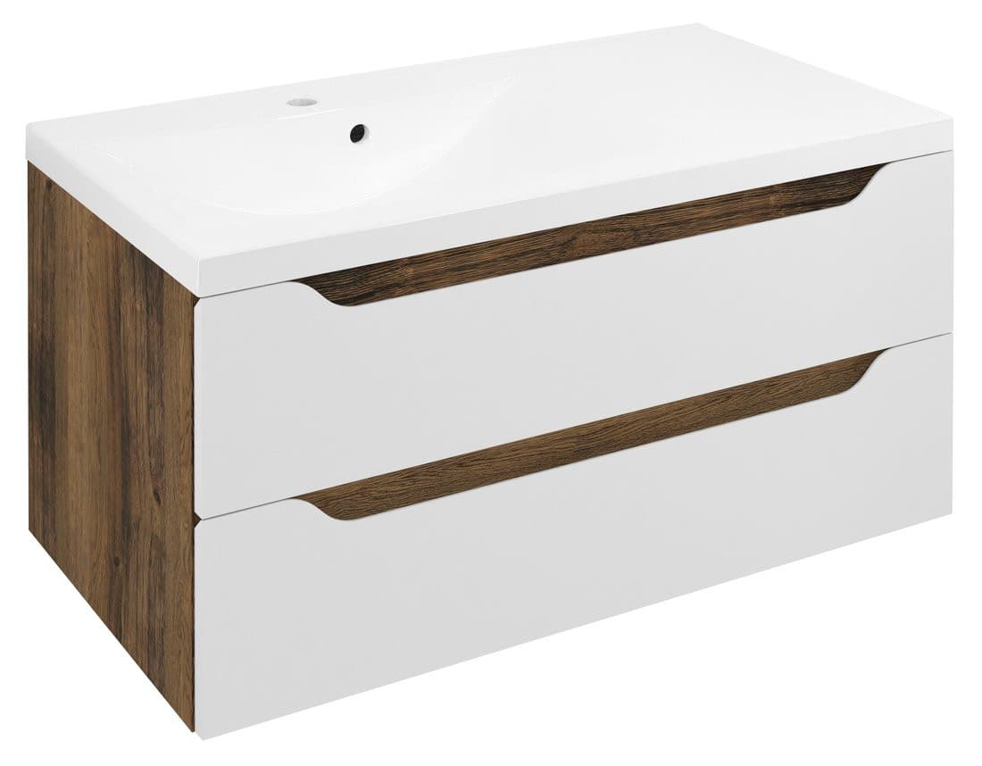 WAVE szafka umywalkowa 89,7x45x47,8cm, lewa, biała/dąb collingwood