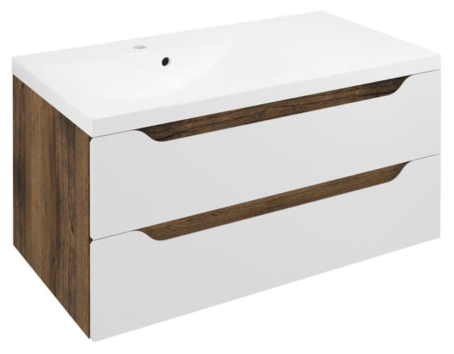 WAVE szafka umywalkowa 89,7x45x47,8cm, lewa, biała/dąb collingwood