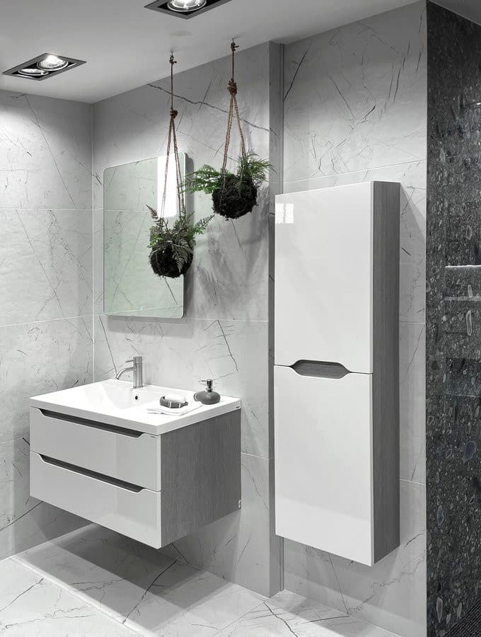 WAVE szafka umywalkowa 89,7x45x47,8cm, lewa, biała/dąb collingwood