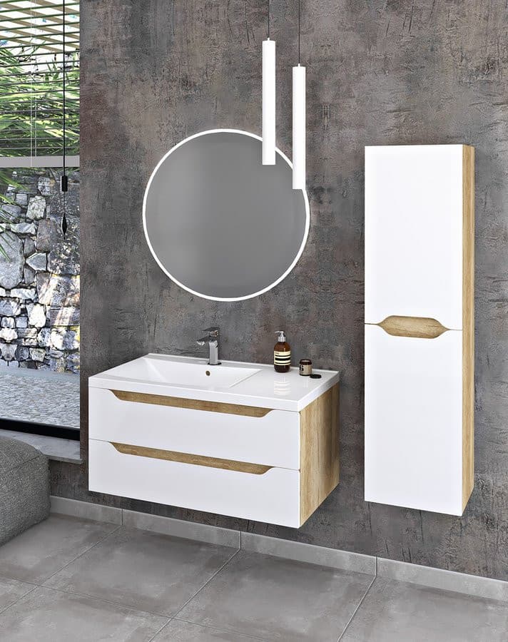 WAVE szafka umywalkowa 89,7x45x47,8cm, lewa, biała/dąb collingwood