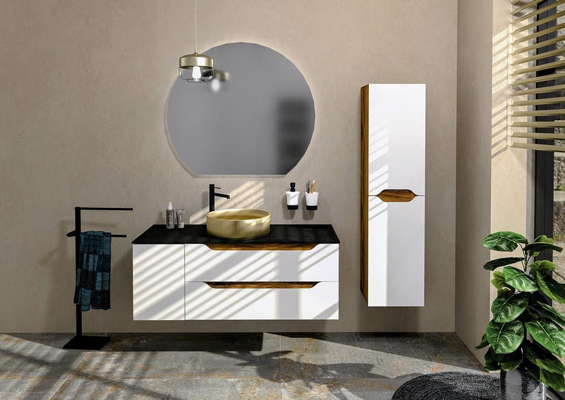 WAVE szafka umywalkowa 89,7x45x47,8cm, lewa, biała/dąb collingwood