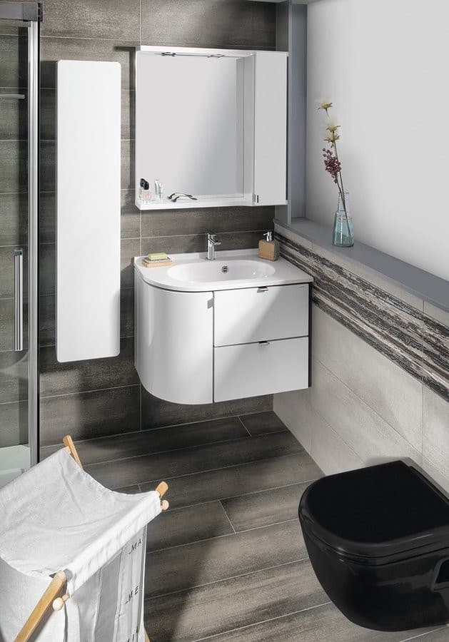 PULSE szafka z lustrem, oświetlenie LED 75x80x17cm, prawa, biała/antracyt