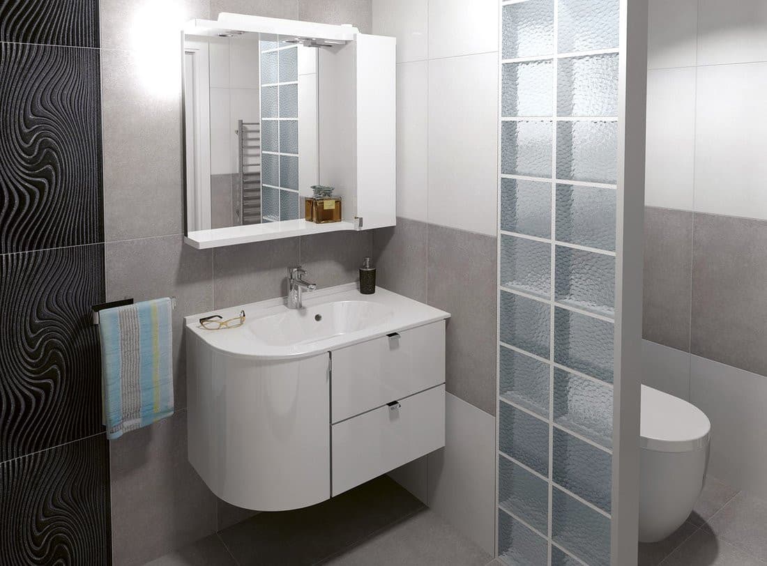 PULSE szafka z lustrem, oświetlenie LED 75x80x17cm, prawa, biała/antracyt