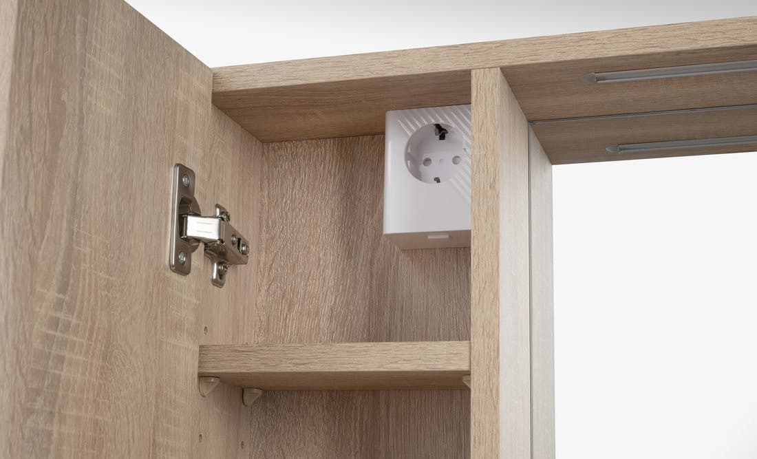 ZOJA/KERAMIA FRESH STRIP szafka z lustrem i oświetleniem LED, 60x60x14cm, lewa, dąb platin