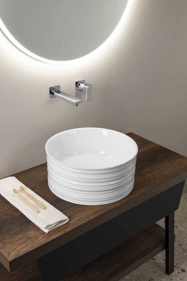 ALETTE ceramiczna umywalka nablatowa, wysoka, średnica 41cm, biały