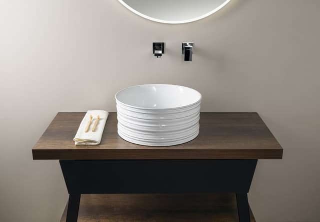 ALETTE ceramiczna umywalka nablatowa, wysoka, średnica 41cm, biały