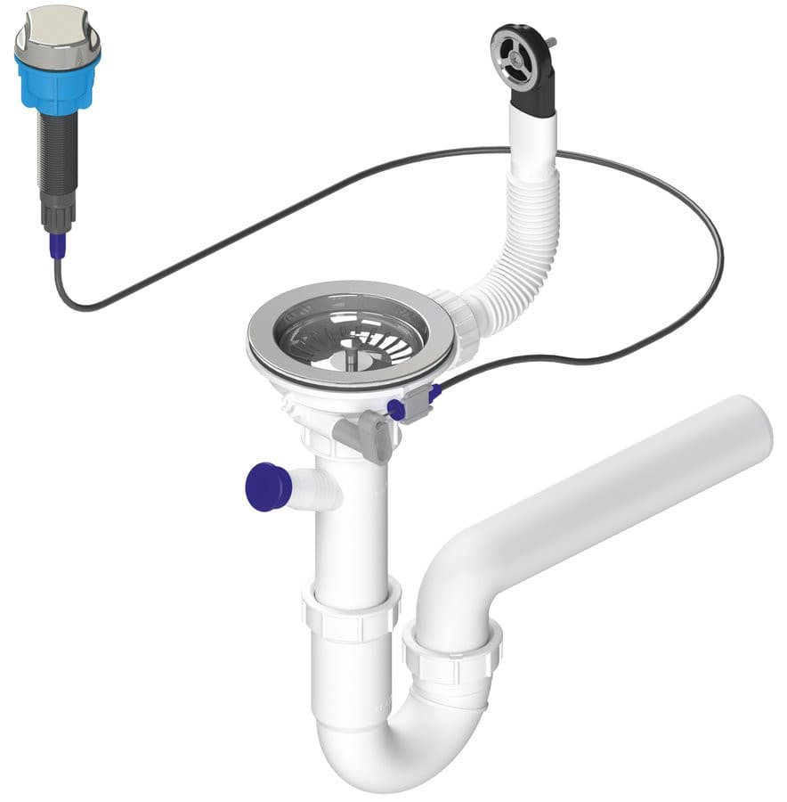 Syfon zlewozmywakowy z przelewem, sterowaniem i kranem, 6/4", z odpływem, DN40