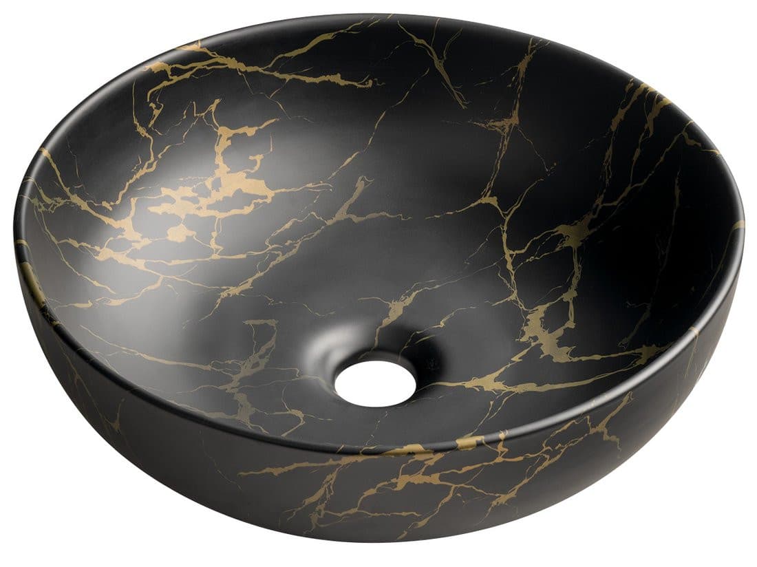 RONDANE umywalka ceramiczna nablatowa, średnica 41cm, marmur portoro