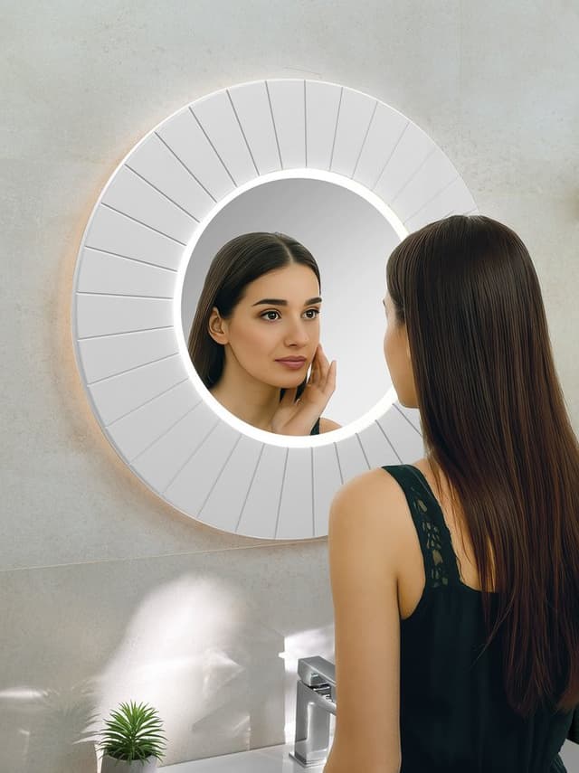 LUMIRO STRIP okrągłe lustro z oświetleniem LED w ramie średnica 75cm, biały mat