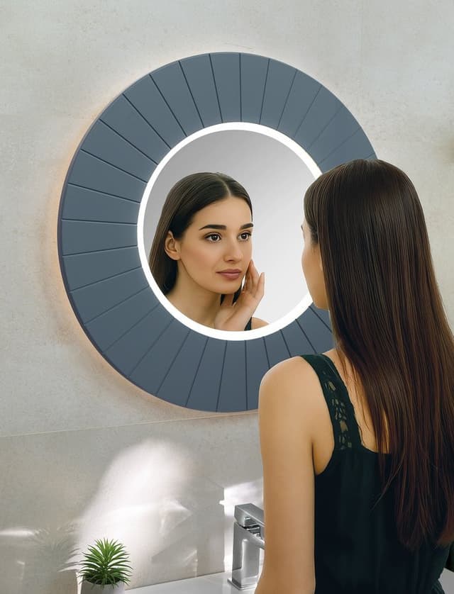 LUMIRO STRIP okrągłe lustro z oświetleniem LED w ramie średnica 75cm, siena