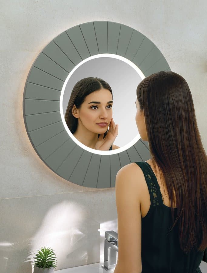 LUMIRO STRIP okrągłe lustro z oświetleniem LED w ramie średnica 75cm, verde
