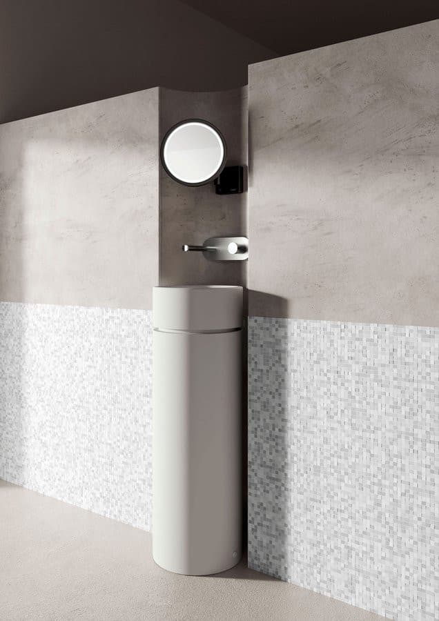 OKE ceramiczna umywalka ścienna średnica 30x88.5cm, biały