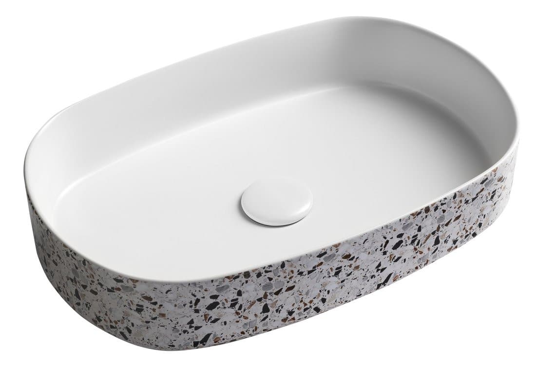 INFINITY OVAL umywalka ceramiczna nablatowa, 55x36cm, terrazzo