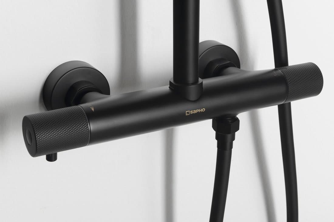 SAPHO SOLARIS Zestaw prysznicowy natynkowy termostatyczny czarny