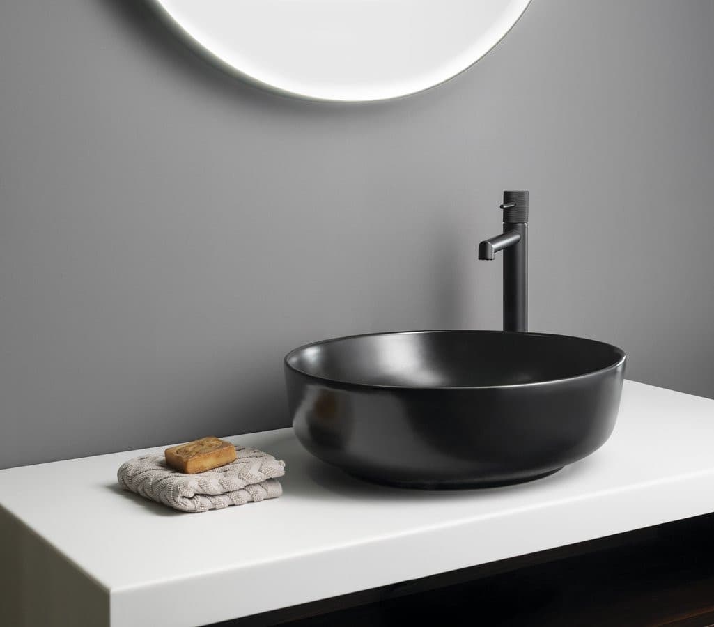 RONDEA umywalka ceramiczna nablatowa średnica 41cm, czarny mat