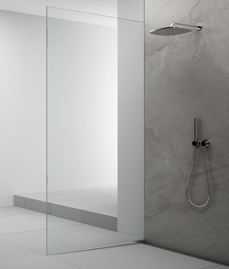 ARCHITEX zestaw do mocowania szkła podłoga-ściana-suft z listwą spadkową, 1615x2105mm, lewy, polerowany aluminium