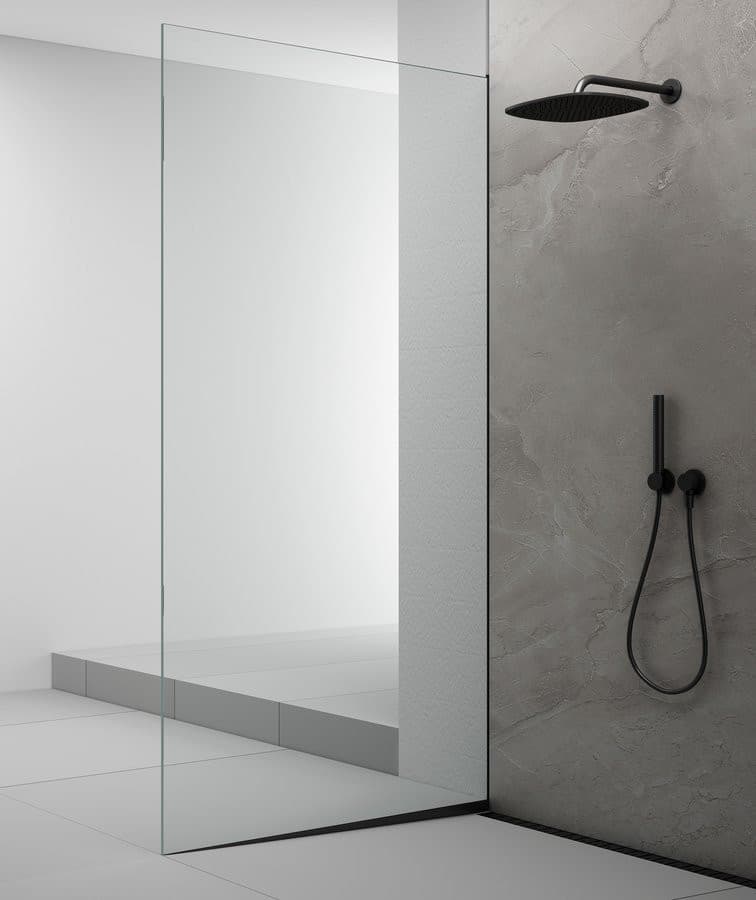 ARCHITEX zestaw do mocowania szkła podłoga-ściana z listwą spadkową, 1615x2105mm, lewy, czarny mat