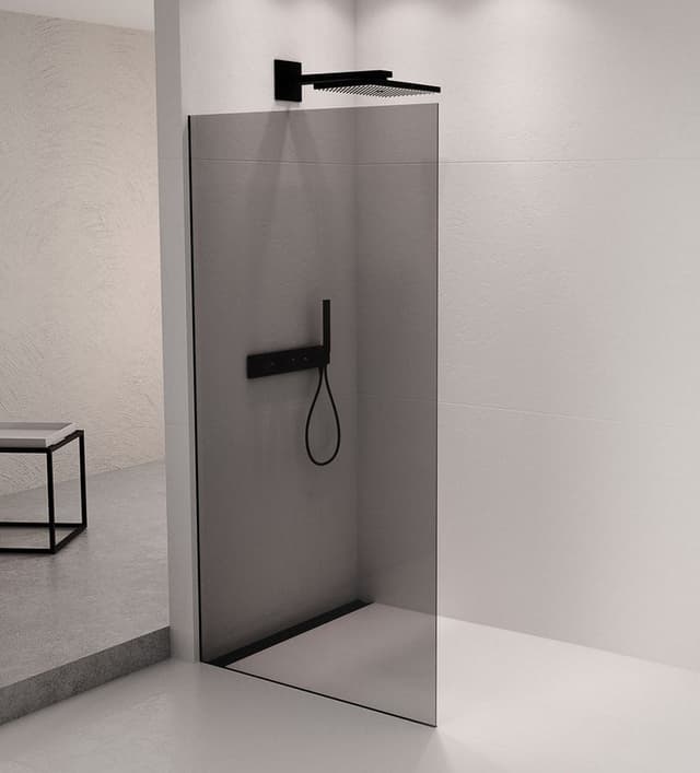 ARCHITEX zestaw do mocowania szkła podłoga-ściana z listwą spadkową, 1615x2105mm, lewy, czarny mat