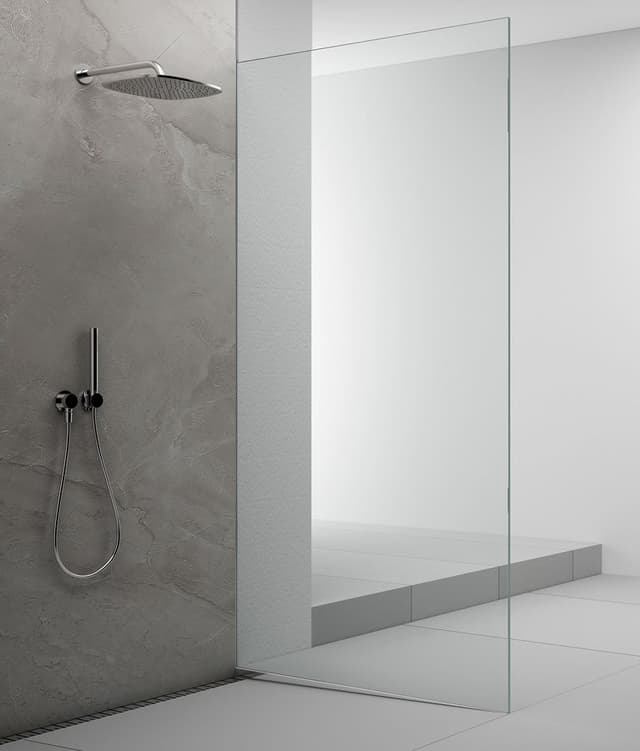 ARCHITEX zestaw do mocowania szkła podłoga-ściana-suft z listwą spadkową, 1615x2105mm, prawy, polerowany aluminium