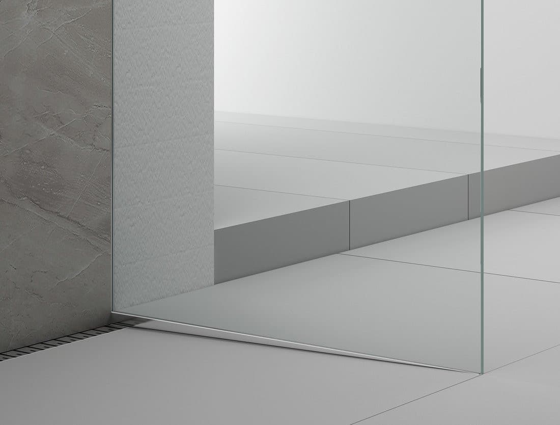 ARCHITEX zestaw do mocowania szkła podłoga-ściana-suft z listwą spadkową, 1615x2105mm, prawy, polerowany aluminium