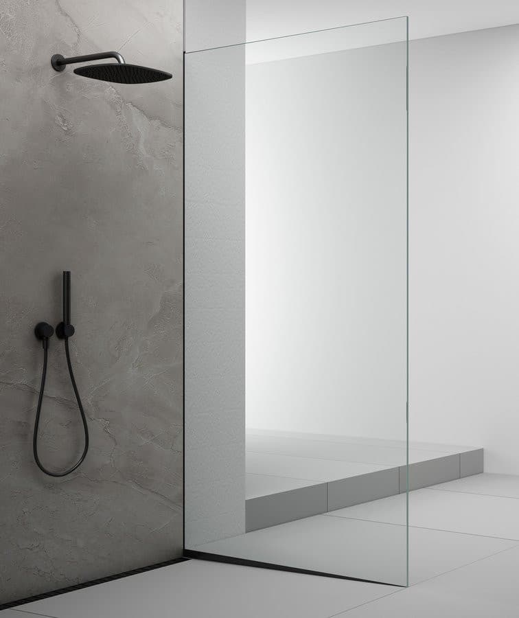 ARCHITEX zestaw do mocowania szkła podłoga-ściana z listwą spadkową, 1615x2105mm, prawy, czarny mat