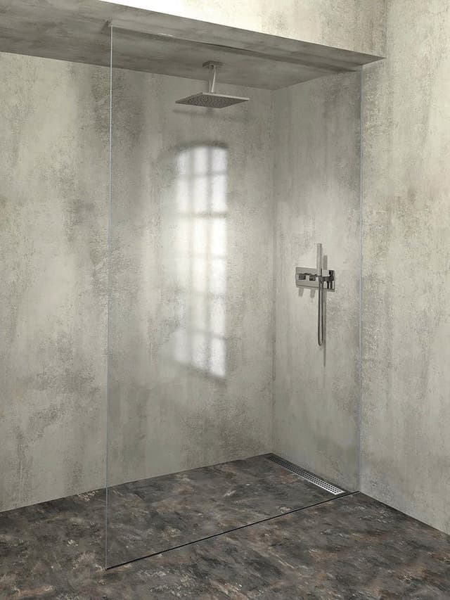 ARCHITEX zestaw do mocowania szkła podłoga-ściana-sufit z listwą spadkową, 1615x2600mm, prawy, polerowany aluminium