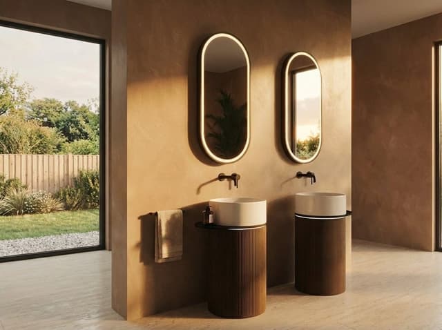 OASIS umywalka ceramiczna wolnostojąca ø 40x89cm, biała/dąb Cardamom