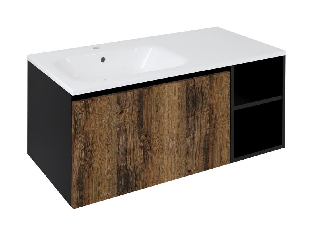LOREA szafka umywalkowa 100x46x51,5cm (70+30Pcm), lewa, dąb collingwood/czarny mat