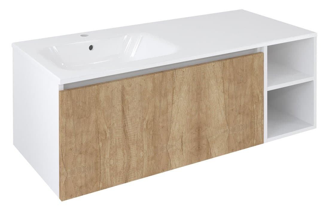 LOREA szafka umywalkowa 120x46x51,5cm (90+30Pcm), lewa, dąb Alabama/biały mat