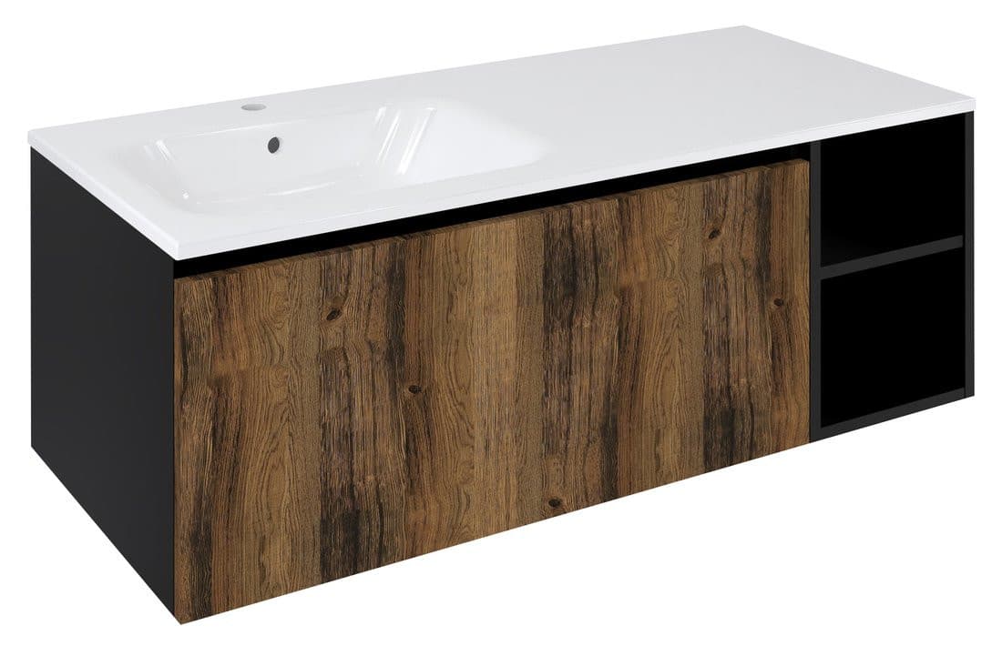 LOREA szafka umywalkowa 120x46x51,5cm (90+30Pcm), lewa, dąb collingwood/czarny mat