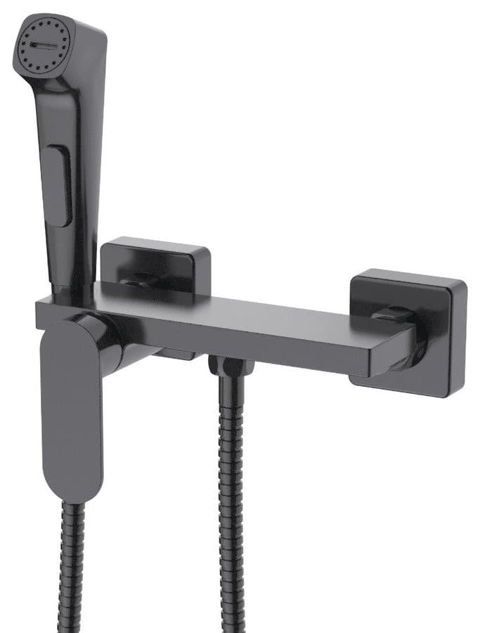 Bateria bidetowa ścienna ze Stop słuchawką bidetową i półką, gun metal