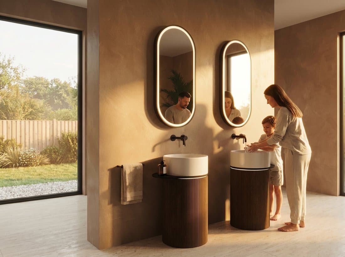 OASIS Umywalka ceramiczna wolnostojąca 40x89x48cm, półka ścienna, biała/beton pearl grey