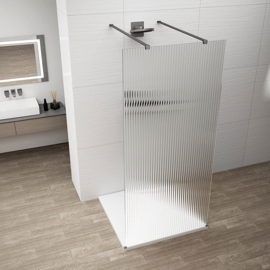 ESCA GUN METAL jednoczęściowa kabina przysznicowa Walk-In, szklo Flute, 1500 mm